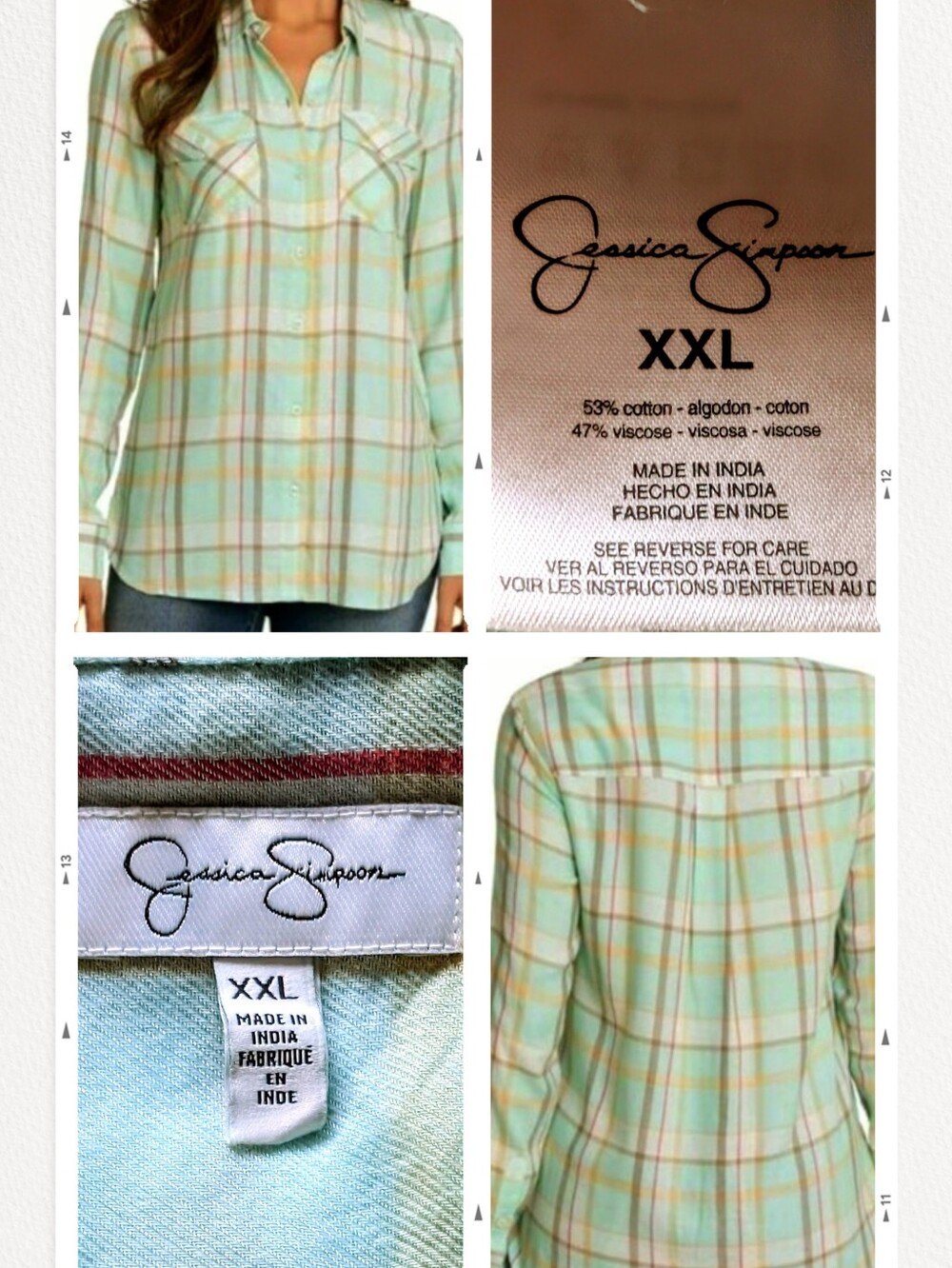 JESSICA SIMPSON Button Up Plaid Flannel Shirt - Aqua - XXL - NWOT